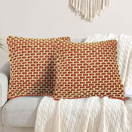 Boho Living 18x18 Rust Throw Pillow Covers Pillow Insert not Included - Boho Pillow Covers Only, Pack of 2