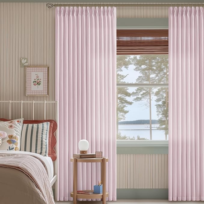 Light Pink Linen Pinch Pleated Curtains 96 Inch Length 2 Panels for Girls Bedroom Nursery Soft Thick Linen Window Curtains 96 Inches Long Semi Sheer Light Filtering for Living Room Blush Dusty Pink