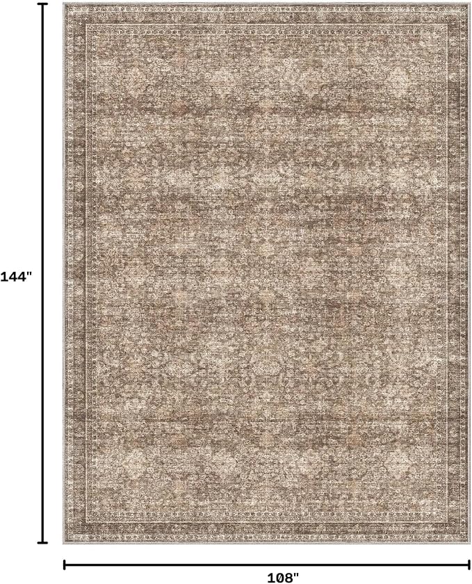 Sasttie 9x12 Area Rug, Ultra-Soft Washable Rug, Low Pile Foldable Thin Carpets with Non-Slip Backing, Skin-Friendly Stain Resistant Carpet for Living Room, Bedroom, Kitchen, Dorm, 9x12, Dark Brown