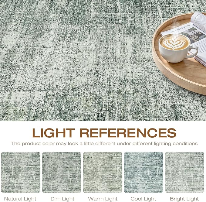 5x7 Area Rugs Living Room: Washable Large Neutral Rug Abstract Soft Modern Stain Resistant Indoor Floor Non-Slip Carpet for Bedroom Nursery Kids Office Playroom Dining Room Under Table- Dark Green