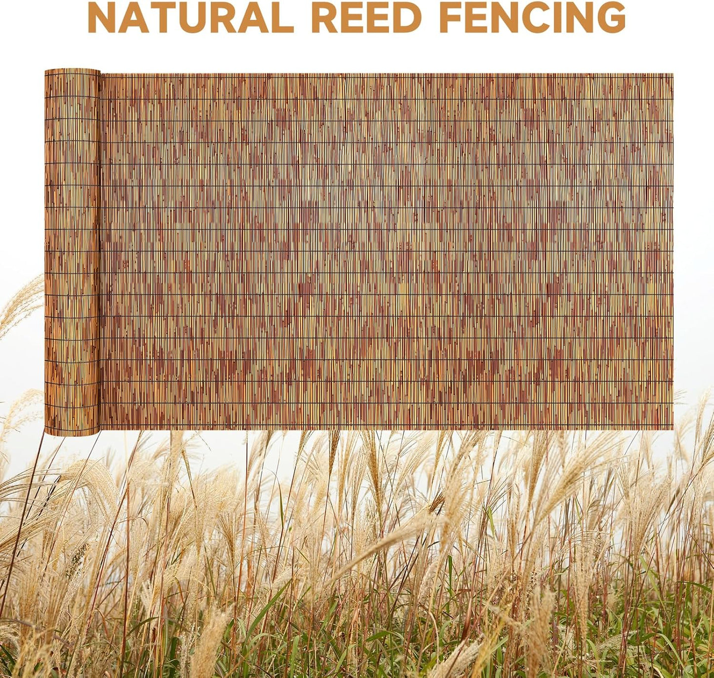 ZNCMRR Natural Reed Fencing Rolls,4FT X 16.4FT Reed Screen Curtain Balcony Reed Fence for Outdoor Backyard Patio（Brown）