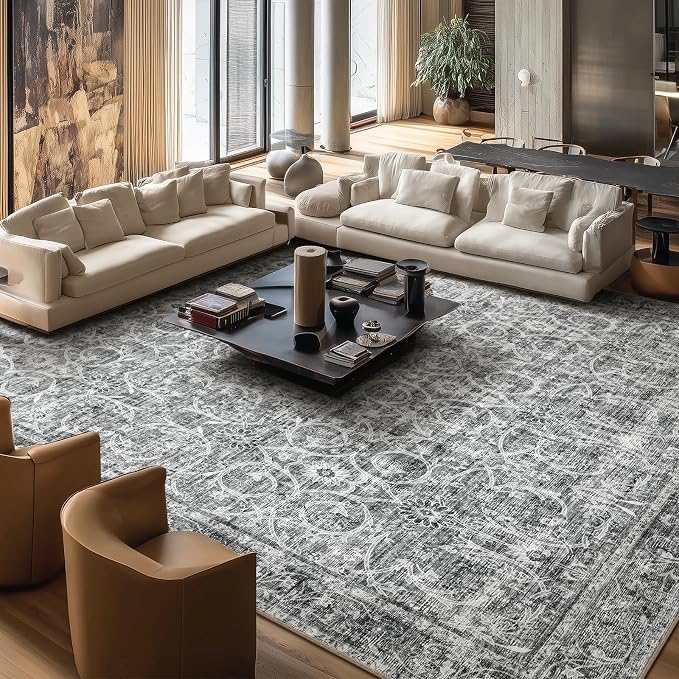 Washable Rugs for Living Room: 10x14 Area Rugs for Bedroom Ultra Soft Non-Slip Stain Resistant Vintage Boho Large Carpet for High-Traffic Dining Room - Farmhouse Decor