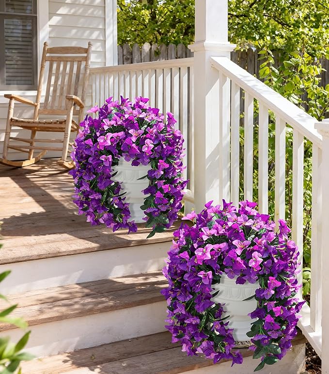 Faux Bougainvillea Artificial Flowers Plants for Outdoors Outside Decoration, 2pcs Fake Flowers Silk Long Trailing Vines UV Resistant Realistic for Front Door Porch Planter Urn Patio Balcony Yard, Mix