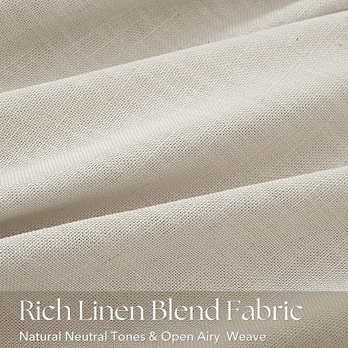 Beige Linen Curtains 120 inch Length 2 Panels for Living Room | Light Filtering Semi Sheer, Pinch Pleat, Memory Trained, Boho Farmhouse Neutral Earthy, Thick Flax