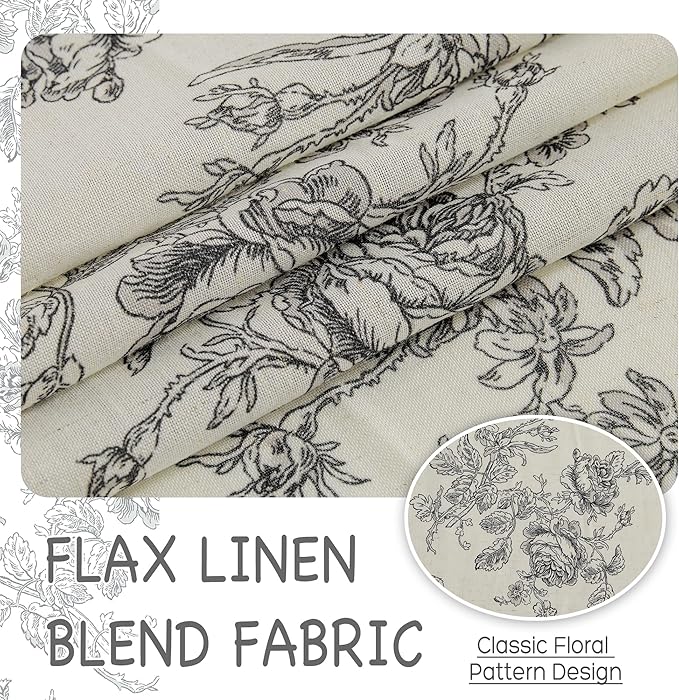 StangH Linen Floral Curtains for Living Room, Black Printed 84 inch Length Farmhouse Light Filtering Flower Patterned Drapes for Bedroom Dining Room, W52 x L84, 2 Panels