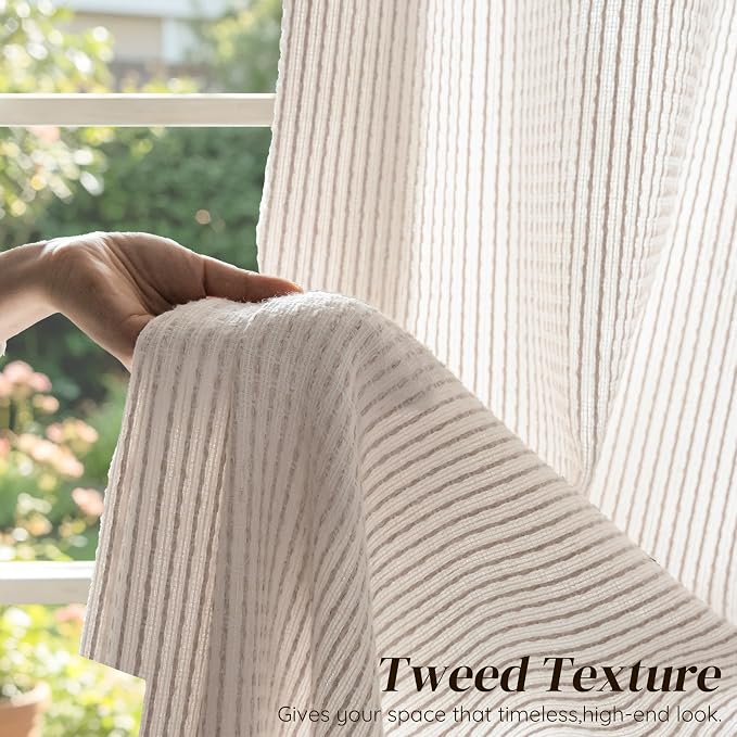 DriftAway 3D Chenille Striped Curtains 84 Inches Long Tweed Linen Textured Light Filtering Woven Embroidered Luxury Soft Drapes for Living Room Bedroom Grommet Privacy 2 Panels W52 x L84 Taupe