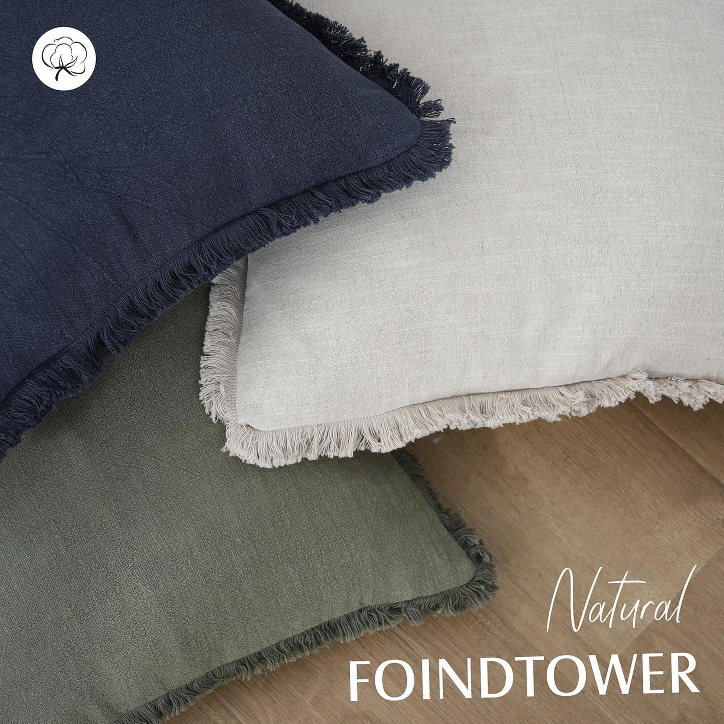 Foindtower Set of 2 Decorative Linen Fringe Lumbar Throw Pillow Covers Boho Farmhouse Cushion Cover with Tassels Soft Cozy Accent Pillowcase for Sofa Couch Living Room Home Decor,12×20 Inch,Navy Blue