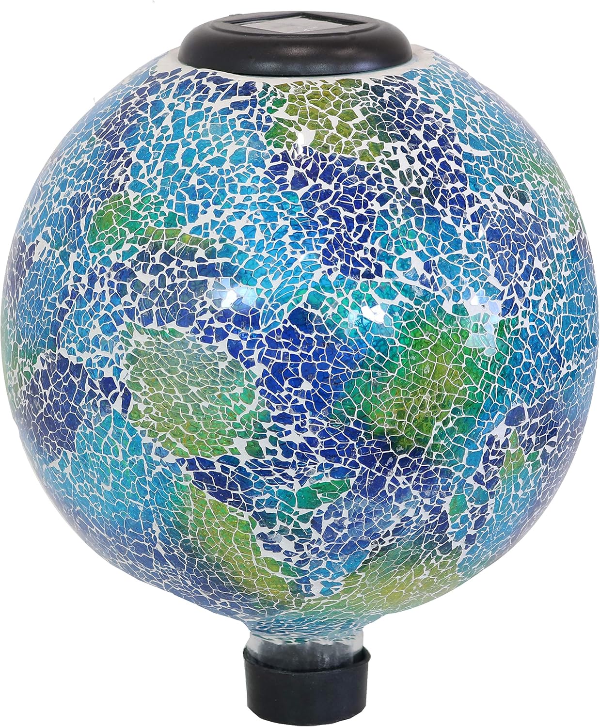 Sunnydaze 10 inch Solar Gazing Ball for Garden - Glass Outdoor Gazing Globe - Crackled Azul Terra