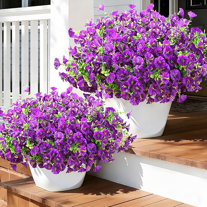 Waipfaru 24 Bundles Artificial Flowers for Outdoors Faux Plants Outdoor, UV Resistant Artificial Plants Outdoor, Silk Petunias Fake Flowers for Outside Home Decor Planter Porch Decoration, Purple