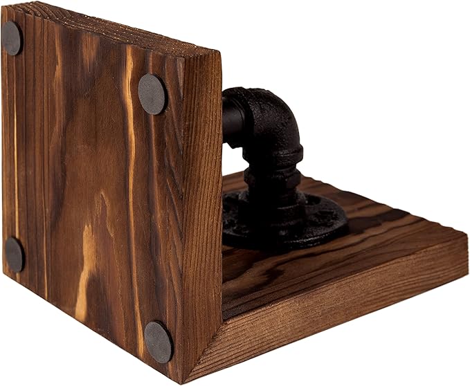 MyGift Book Ends, Decorative Bookends, Heavy Duty Book Holders for Shelves, Rustic Wood with Realistic Industrial Pipe Design,Unique Ideas for Father's Day, Christmas