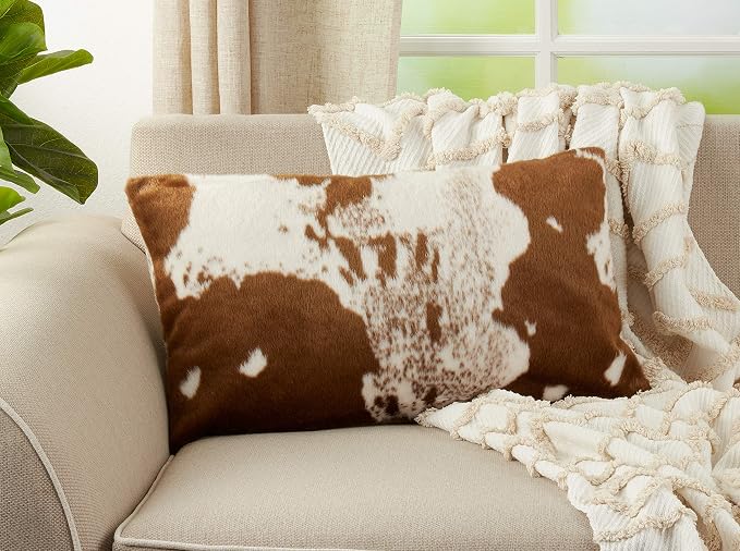SARO LIFESTYLE Cowhide Design Faux Fur Pillow - Poly Filled