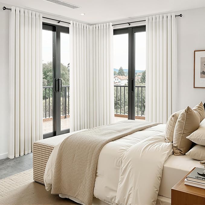 Extra Wide 100 Inch Linen Grommet Curtains for Living Room Semi Sheer Cream Patio Curtain Light Filtering Cloth Sliding Glass Door Drapes Floor to Ceiling Length 2 Panels Set Natural Ivory 100x102