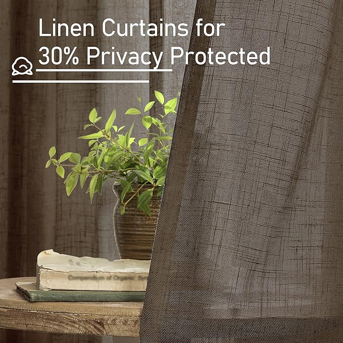 LAMIT Dark Brown 78 inch Linen Curtains for Living Room 2 Panels, Linen Textured Light Filtering Semi Sheer Back Tab and Rod Pocket Curtain Panels for Bedroom/Farmhouse, 52 x 78 Inch
