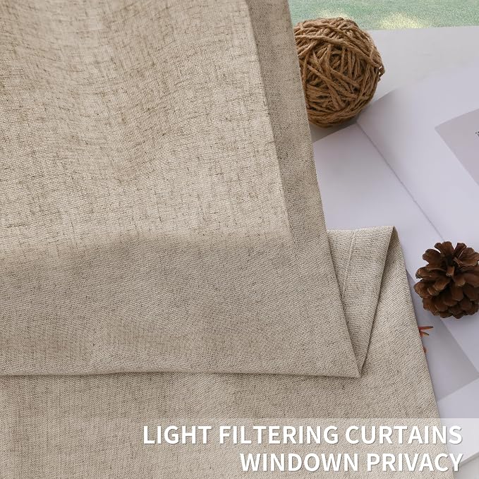 Guken Light Khaki Pinch Pleated Linen Curtains 84 Inch Length 2 Panels Set for Living Room Bedroom Neutral Modern Farmhouse Boho Light Filtering Semi Sheer Back Tab Draps with Hooks Rings 40x84