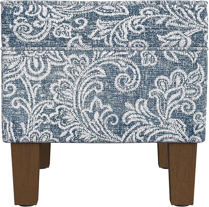Spatial Order 22" Dinah Collection Storage Ottoman - Blue Denim Jacobean Print