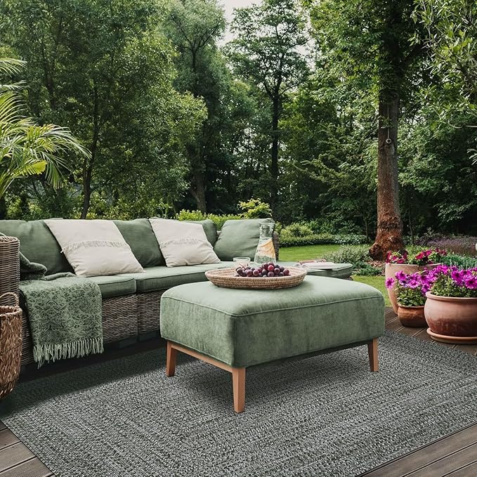 Superior Large Indoor/Outdoor Area Rug, Multi-Tone Reversible Braided Floor Decor for Patio, Front Porch, Entryway, Living Room, Office, Nursery, Artistic Home, 8' x 10', Green-White