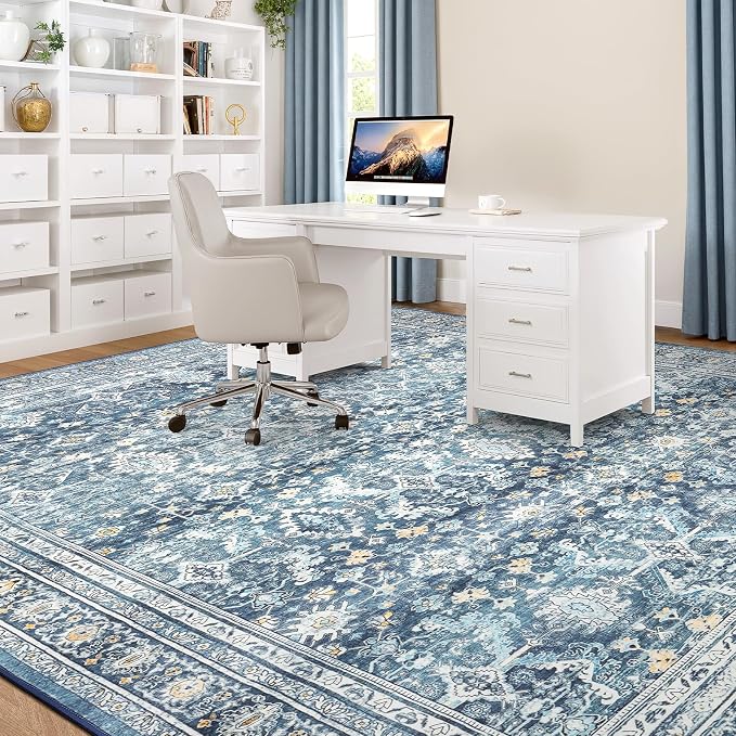 Lofus 9x12 Area Rug for Living Room,Blue Washable Area Rugs with Non-Slip Backing,Soft Boho Carpets for Bedroom Dining Room Home Office Indoor Nursery