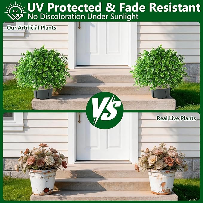 florisso 2 Pack Artificial Boxwood Topiary Trees, UV-Resistant Faux Realistic Greenery Potted Bushes with Pots for Front Door, Porch, Farmhouse, Garden Decor