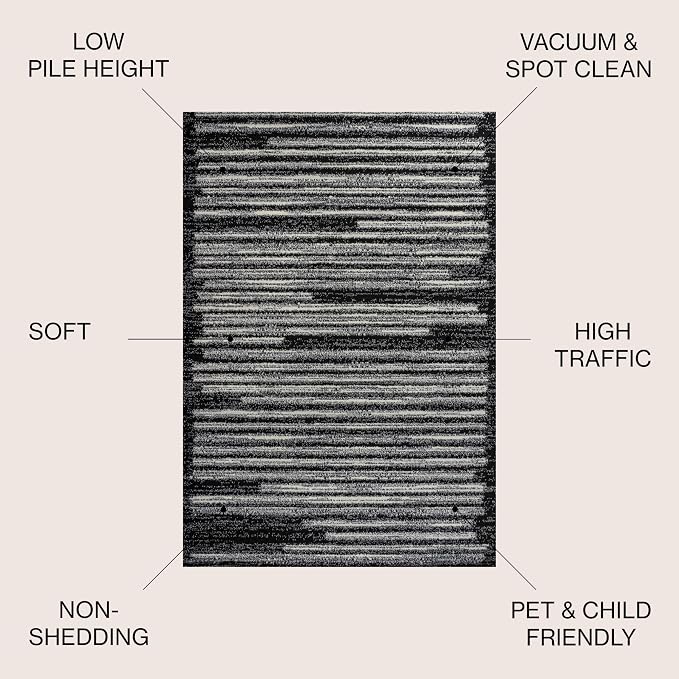 JONATHAN Y Khalil Modern Berber Stripe Black/Cream Indoor Area Rug, 8x10, Contemporary, Bohemian, Easy-Cleaning for Living Room, Bedroom, Kitchen, Pet Friendly, Non-Shedding (MOH207F-8)