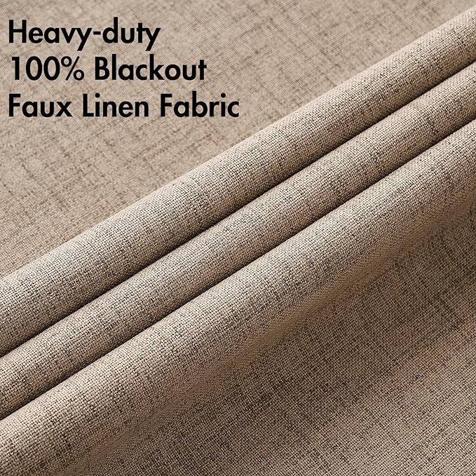MIULEE 100% Blackout Linen Textured Curtains for Bedroom Solid Thermal Insulated Copper Brown Grommet Room Darkening Curtains & Drapes Luxury Decor for Living Room Nursery 42 x 90 Inch (2 Panels)