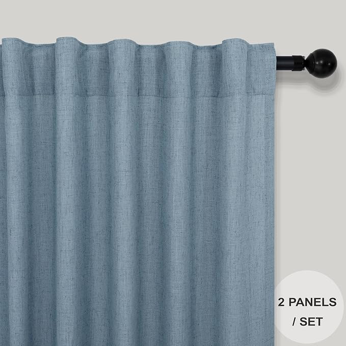 Light Blue Curtains 63 Inch Length for Kids Room 2 Panel Back Tab Pocket Semi Sheer Linen Lightweight Airy Flowy Country Blue Farmhouse Curtain for Bedroom Teen Boys Boho Denim Blue Grey Gray 52x63
