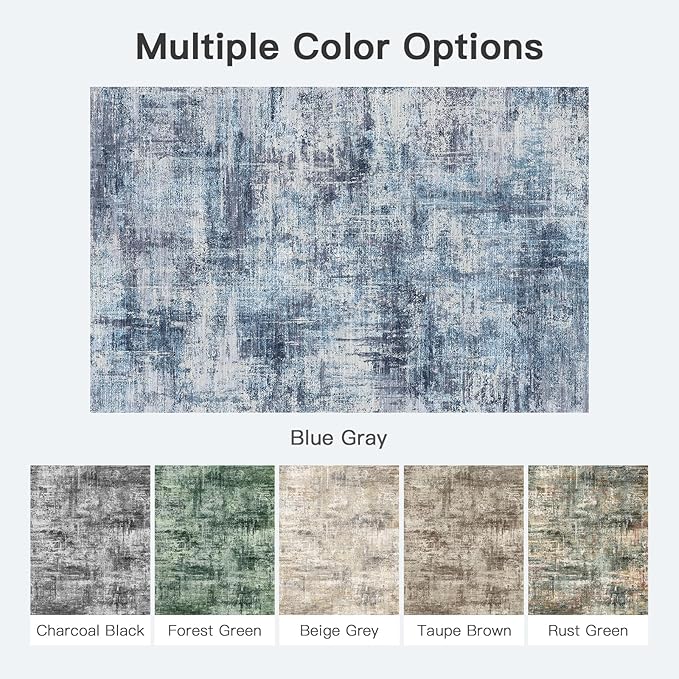 Lofus 8x10 Area Rug for Living Room, Blue Abstract Large Rugs with Non-Slip Backing, Neutral Modern Washable Carpet for Bedroom Dining Room Home Office Nursery Indoor