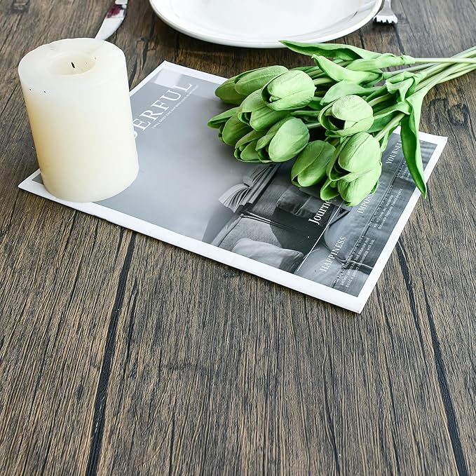 Mandy's Green Artificial Tulips Flowers Centerpiece, 13.5" Lifelike PU Fake Floral Stems 20pcs for Kitchen Island & Dining Table, Spring Decor for Easter