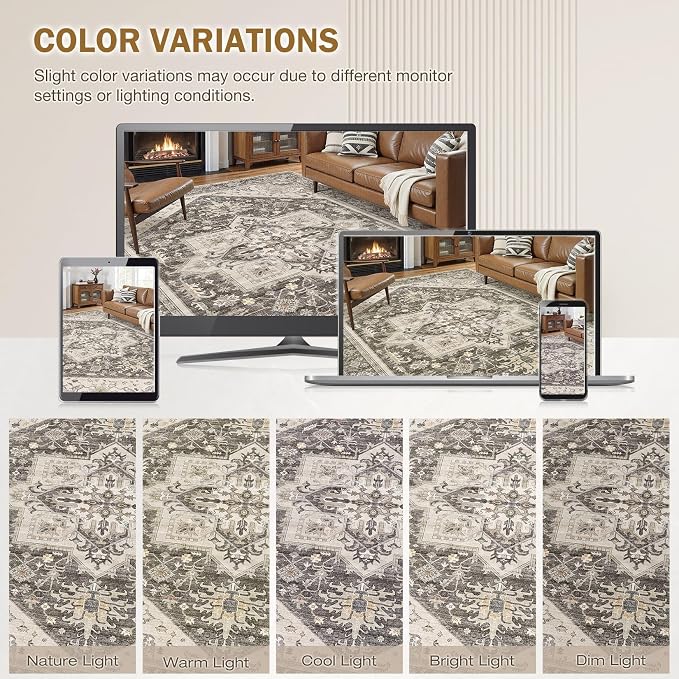 10x14 Area Rugs for Living Room - Large Carpet Ultra Thin Soft Washable Oriental Vintage Floral Distressed Big Indoor Carpets for Bedroom Nursery Dorm Home Decor Aesthetic - Dark Brown