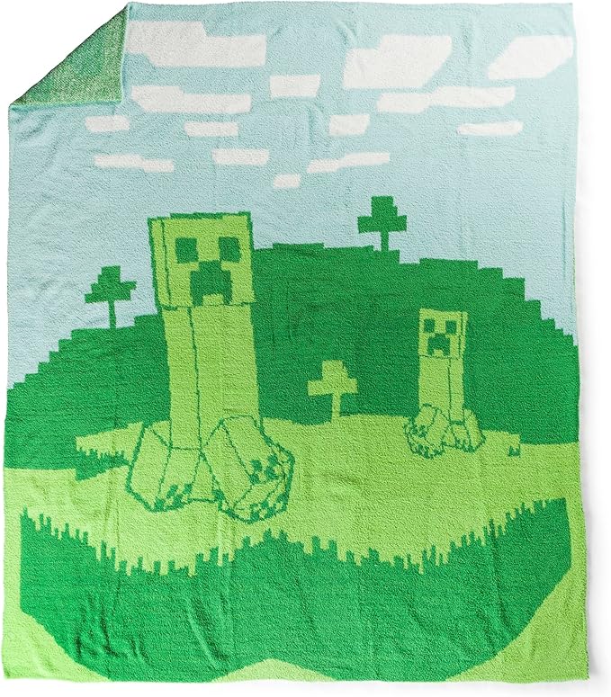 Jay Franco Minecraft Creeper Feather Knit Fluffy Throw Blanket - Fuzzy Blanket Measures 50 x 60 Inch - Super Soft Lightweight Gamer Bedding