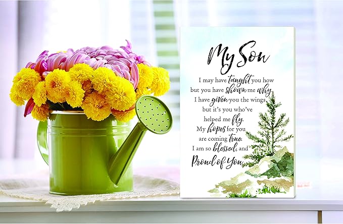 DEXSA My Son Wood Plaque with Inspiring Quotes 6 inches x 9 inches - Elegant Frame Wall & Tabletop Decoration | Easel & Hanging Hook | Christian Family Religious Home Decor Saying | Made in the USA