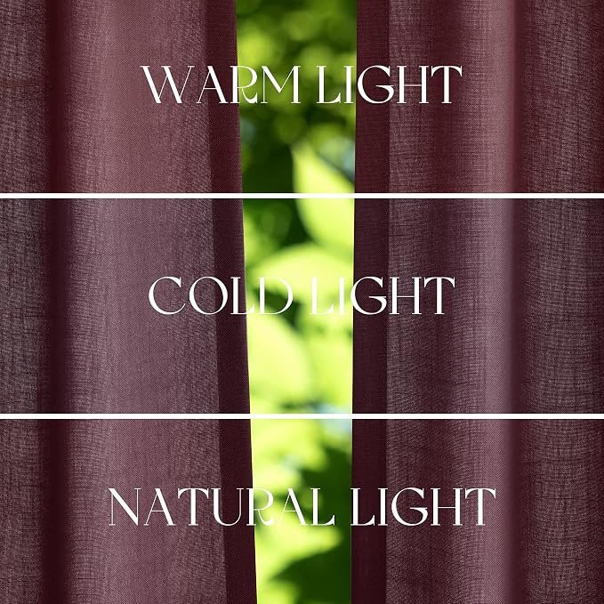 Jowels Burgundy Linen Curtains 84 Inch Long 2 Panels for Living Room | Light Filtering Semi Sheer Curtain, Back Tab Pocket Pleated Look, Boho Farmhouse Textured Privacy Drapes for Bedroom Window