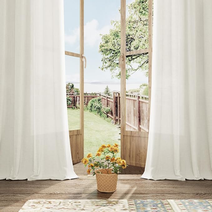 Aersas Natural Linen Curtains 84 Inches Long for Living Room Bedroom Neutral Boho Modern Grommet Privacy Light Filtering Semi Sheer Ivory Cream Off White Linen Drapes 84 Length 2 Panels Set