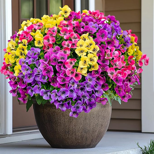 AXYLEX Artificial Flowers Outdoor Fake Plants - 16 Bundles UV Resistant No Fade Faux Shrubs Plastic Greenery Home Garden Porch Patio Decoration (1, Multi02-16pcs)