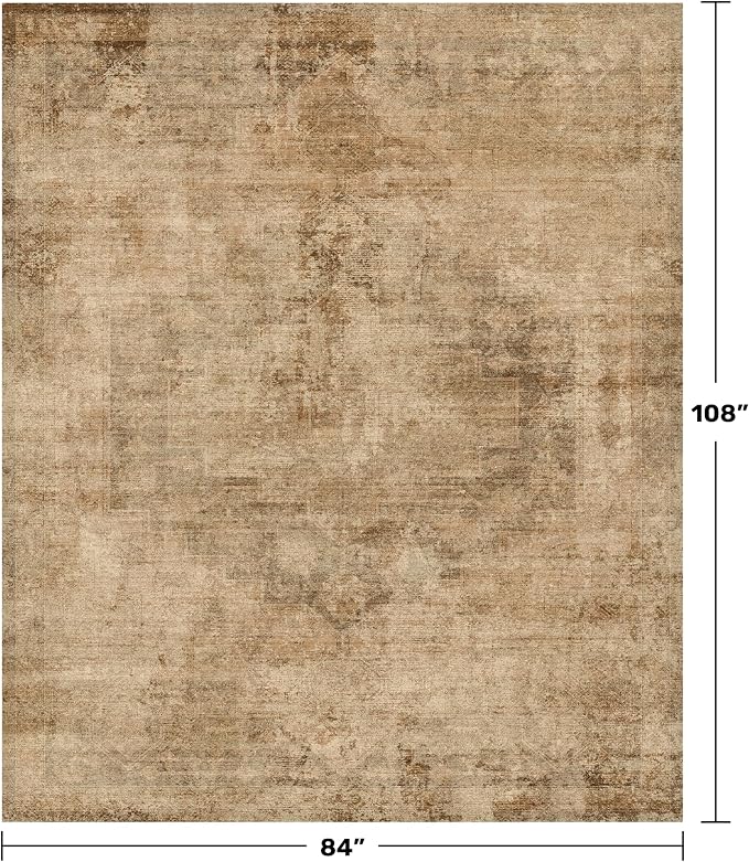 Gold Brown Area Rug for Living Room – Washable 7x9 Rustic Farmhouse Carpet for Dining Room, Bedroom Under Bed, Non-Slip with Rubber Backing & Stain Resistant