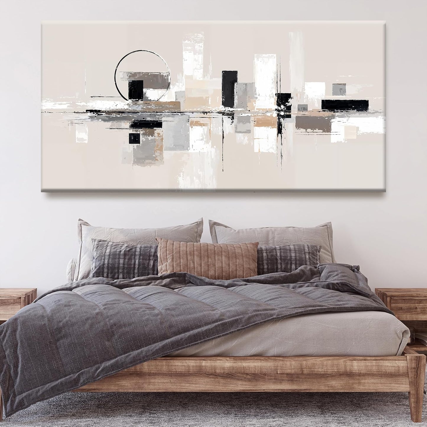 QSQ Large Abstract Wall Art For Living Room Painting Black White Wall Art Prints Minimalist Grey Brown Abstract Art Modern Canvas Art Wall Decor Picture For Bedroom Office Home Decoration 29" × 58"