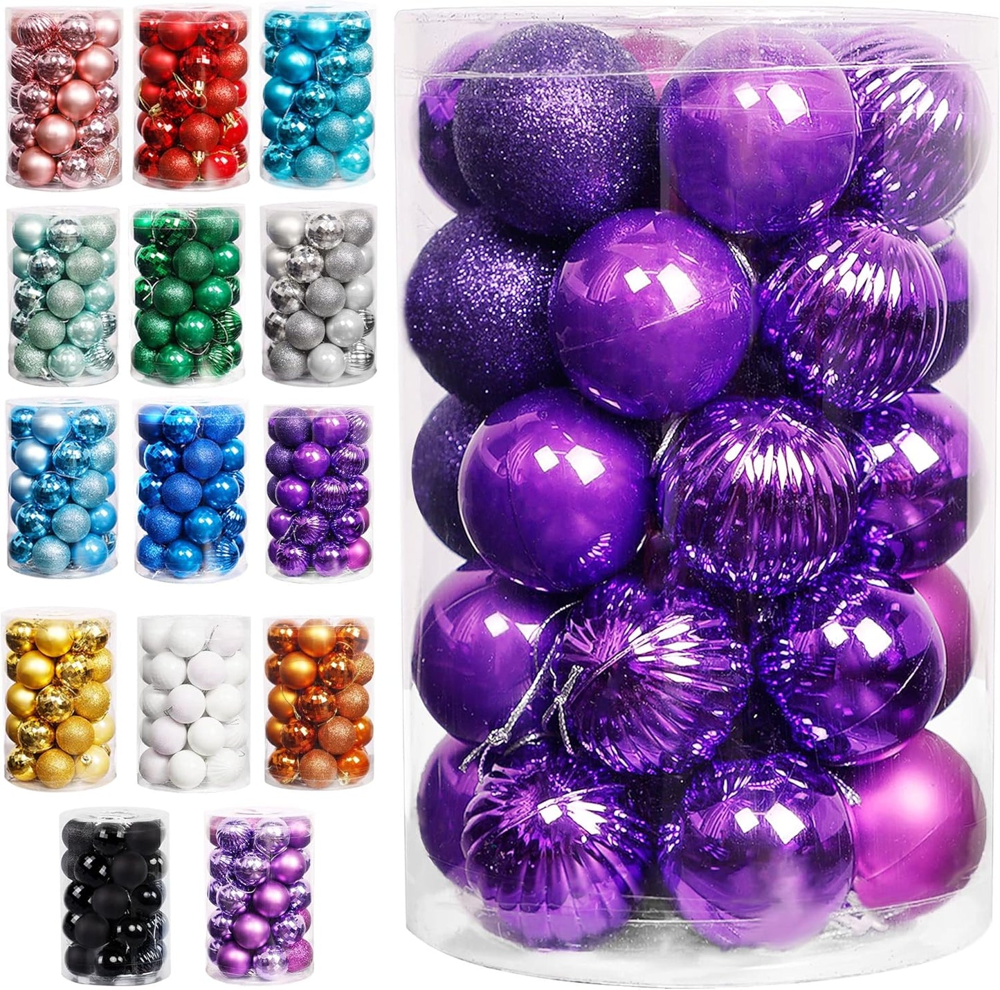 Lulu Home Halloween Hanging Ornaments, 34 Ct 1.57" Pre-Strung Plastic Balls, Shatterproof Barrel Packed Balls for Holiday Party Wreath Tabletop Tree Decorations, Dark Purple