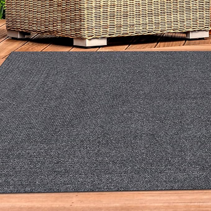 Superior Indoor/Outdoor Area Rug, Reversible Braided Floor Decor for Living Room, Kitchen, Patio, Front Porch, Modern Boho Farmhouse Rugs, Hardwood, Bedroom Accessories, 8' x 10', Charcoal