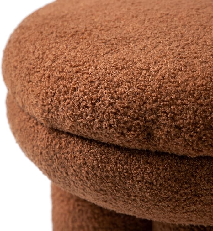 Furniture of America Rami Modern 17-inch Mushroom-Shape Upholstered Ottoman with Tri-Pillar Pedestal, Vanity Stool Chair, Small Foot Stool for Bedroom, Living Room, Entryway, Saddle Brown