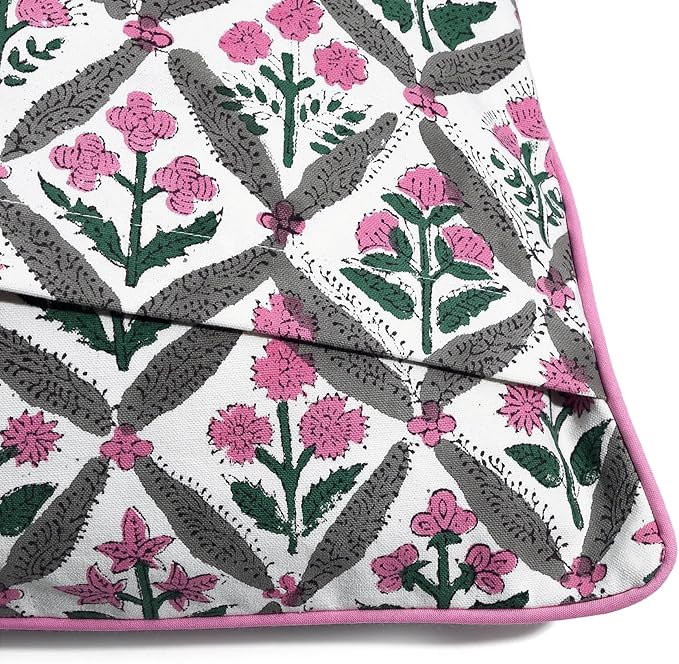 Ridhi Block Print Pink and White Pillow Cover 18" x 18" (Pack of 2) Decorative Couch Pillows for Living Room, Chic Boho Cute Outdoor Pillows Covers Gifts for Spring, Easter and Valentine