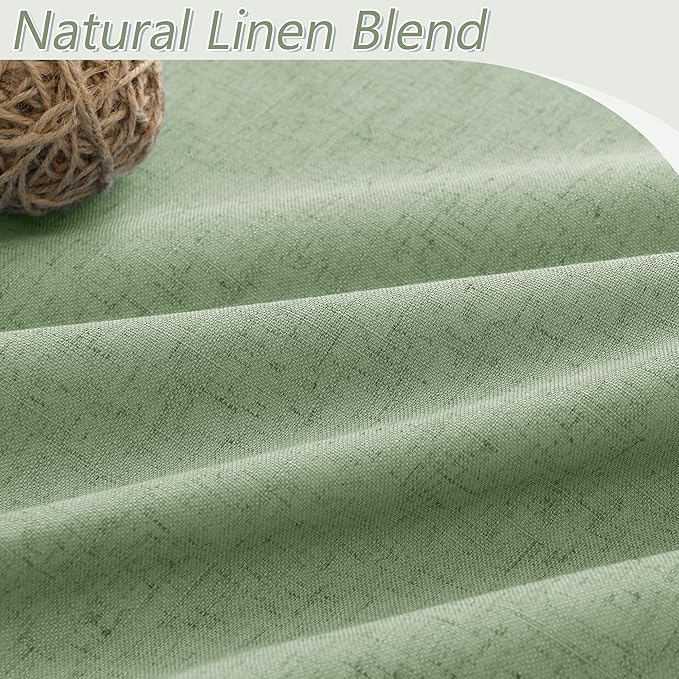 Guken 100% Blackout Linen Curtains 102 Inch Length 2 Panels Set for Living Room Bedroom Back Tab Thermal Insulated Black Out Linen Drapes Room Darkening Window Curtains,Light Sage