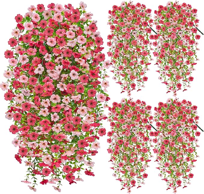 Artificial Hanging Flowers for Outdoors Spring Summer Decoration, 8PCS UV Resistant Silk Fake Hanging Plants for Patio Porch Front Yard Window Garden Indoor Decor(Hot Pink&Light Pink,8PCS)