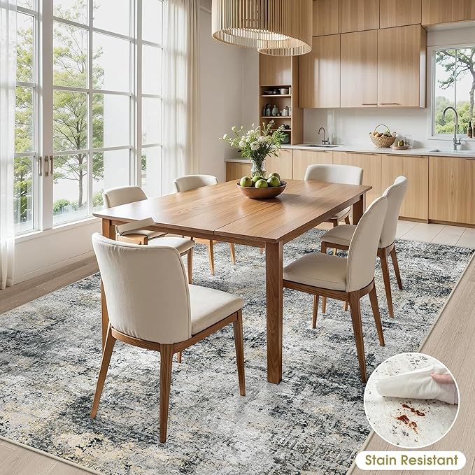 9x12 Area Rugs Living Room Rugs: Large Washable Rug with Anti-Slip Backing Non-Shedding Stain-Resistant Soft Abstract Carpet for Bedroom Dining Room Nursery Hallway Indoor Home Office Black Grey Brown
