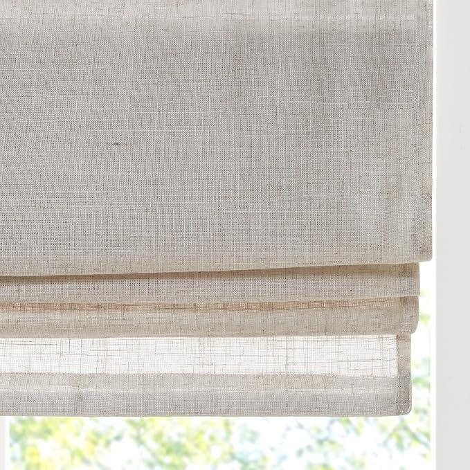 Madison Park Kyler Cordless Roman Shades - Single Panel, Lightweight Linen Blend Fabric, Natural Design, Easy Installation, Light Filtering Window Blind, Bedroom, Living Room Decor 31"W x 64"H Natural