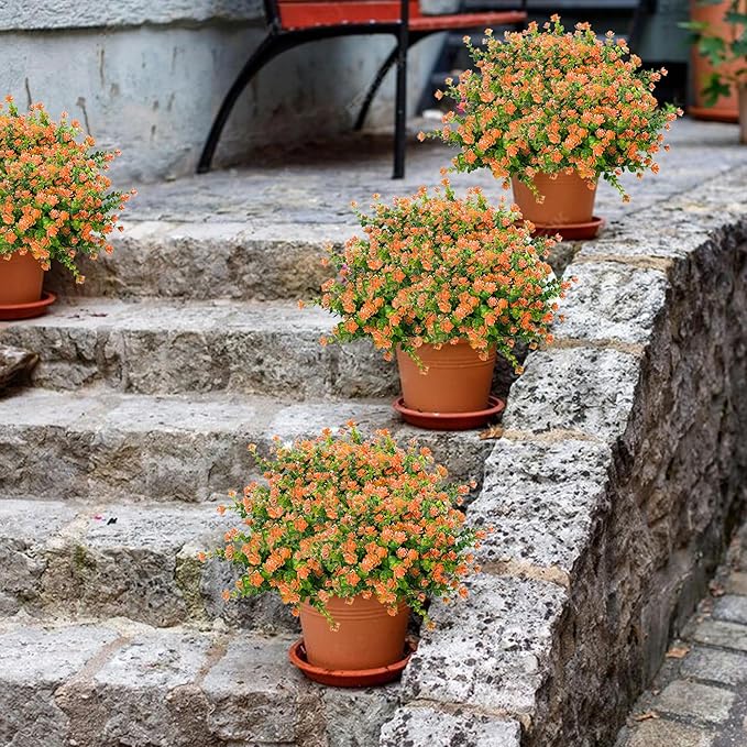 NETAP Outdoor Artificial Flowers UV Resistant, 20 Bundles Fake Realistic Floral Greenery Plants for Outside Porch, Window Boxes, Garden, Yard, Inside Home Table Decor, Orange