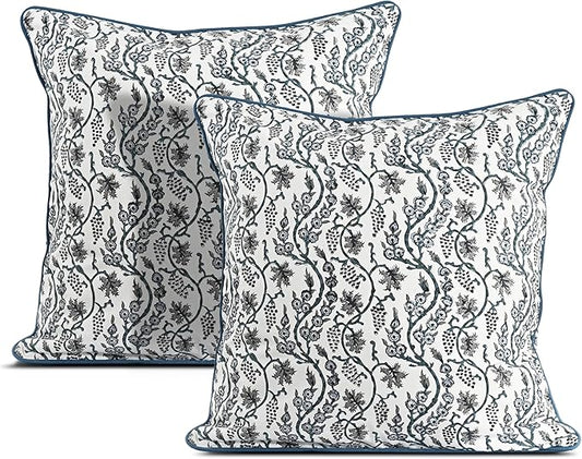 Ridhi Block Print Baby Blue Eyes Pillow Cover 18" x 18" (Pack of 2) Decorative Couch Pillows for Living Room, Chic Boho Cute Outdoor Pillows Covers Gifts for Spring, Easter and Valentine