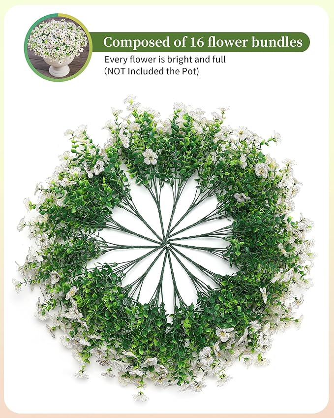 Artificial Flowers for Outdoor Decor, 16 Pack UV-Resistant Fake White Silk Daisy Flowers, Perfect for Spring & Summer Decorating – Front Porch, Patio, Window Boxes, and Potted Plants