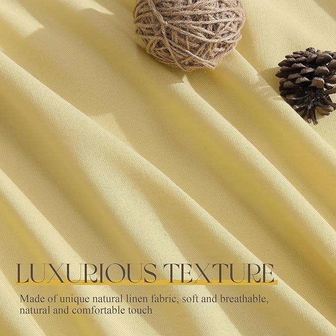 Jowels Yellow Linen Curtains 90 Inch Long 2 Panels for Living Room | Light Filtering Semi Sheer Curtain, Back Tab Pocket Pleated Look, Boho Farmhouse Textured Privacy Drapes for Bedroom Window