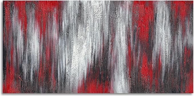 MyArton Large Abstract Red Black White Canvas Wall Art Modern Hand Painted Textured Oil Painting Framed Ready to Hang 60x30inch for Living Room Decor for Bedroom Decoration