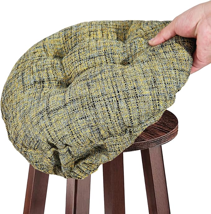 SINOSSO Modern Bar Stool Cushion Dia.14, Fashion Interweaving Design Anti-Skid Silicone Round Stool Seat Cushion Cover Padded (Yellow, L,1)