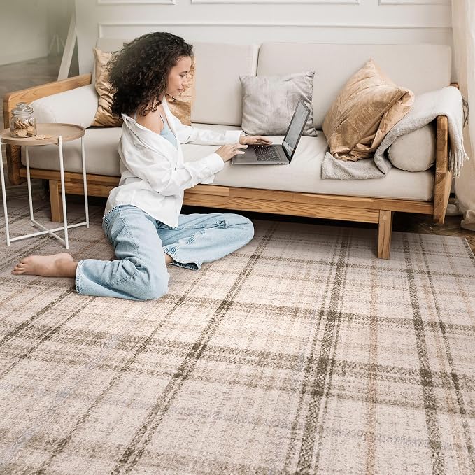 Tortania Area Rug Living Room Rugs - 9x12 Washable Large Soft Neutral Boho Moroccan Bohemian Farmhouse Rug Indoor Floor Carpet for Bedroom Under Dining Table Home Office Decor - Taupe